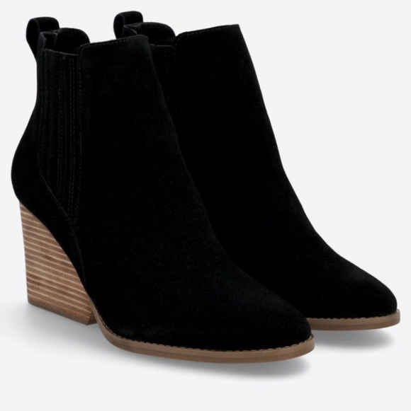 Toms Shoes - TOMS Noa Suede Booties Wedge Heel Black Size 9